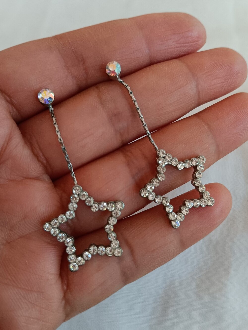 Silver Crystal Star Drop Earrings - Sparkling Clear